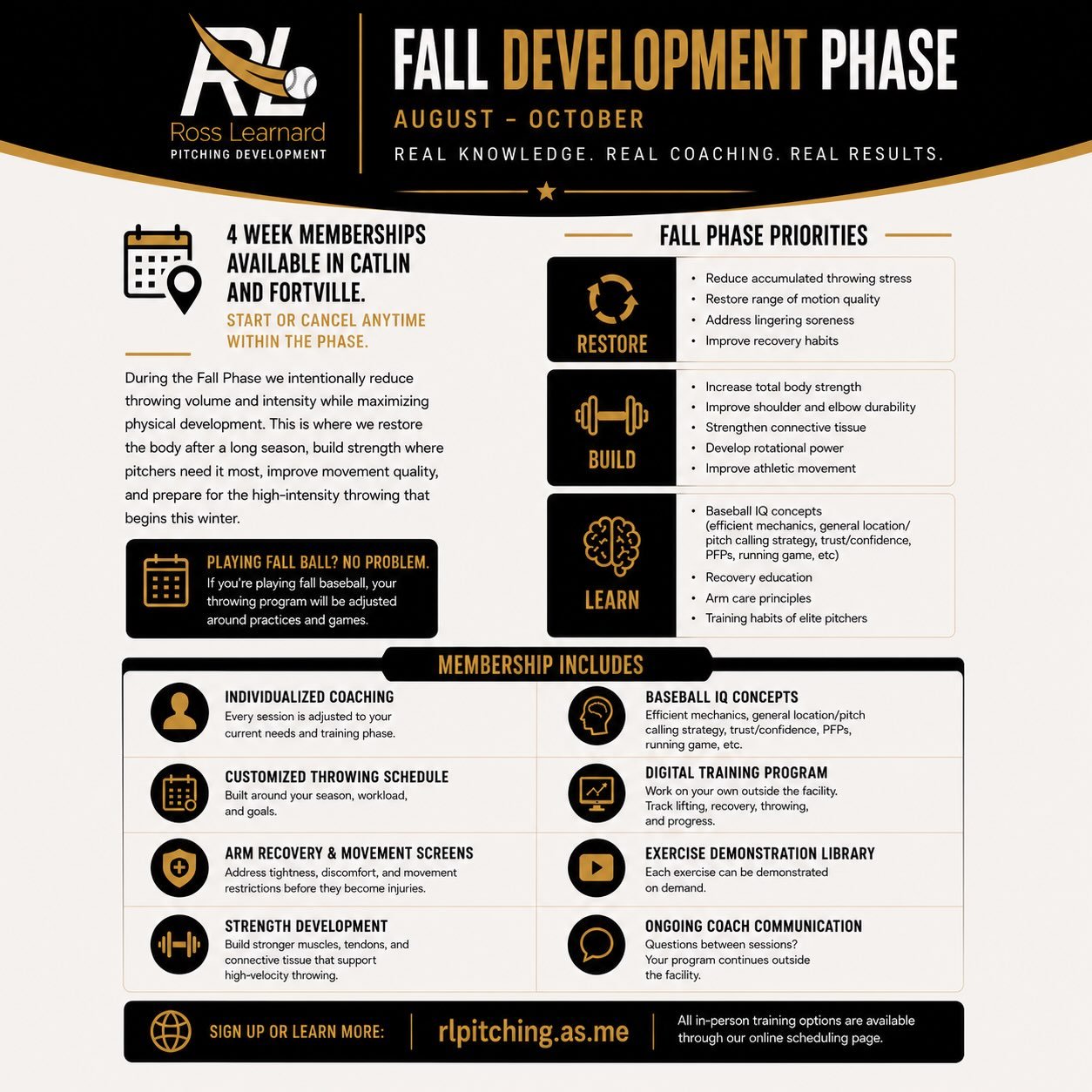 Our FALL DEVELOPMENT PHASE will begin Monday, August 3. This phase begins the first full cycle of our blocked development calendar. 

This new phase will focus on significantly reducing our throwing intensity in order to slow down, focus on the art o