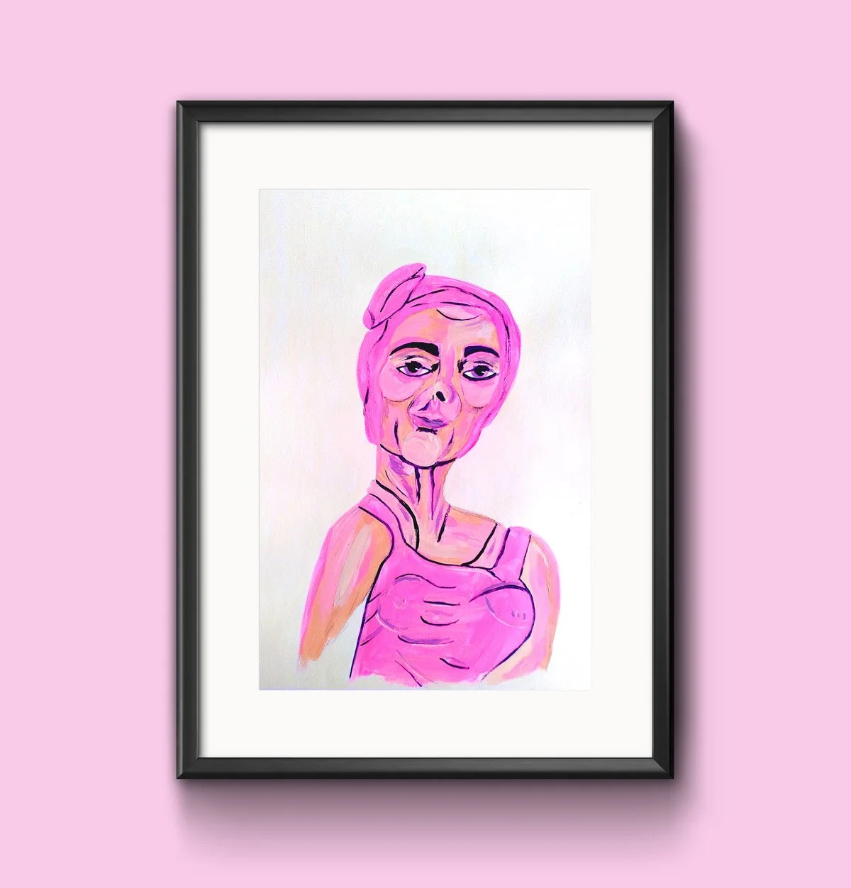 Woman in pink painting.