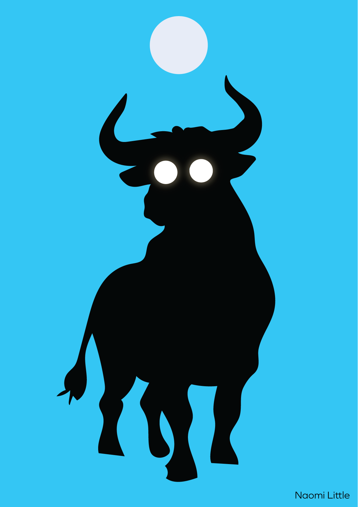 Bull &amp; moon silhouette illustration