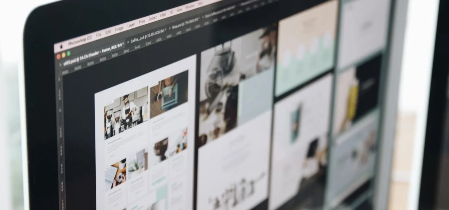 Computer screen displaying a website or design project with multiple images and text.
