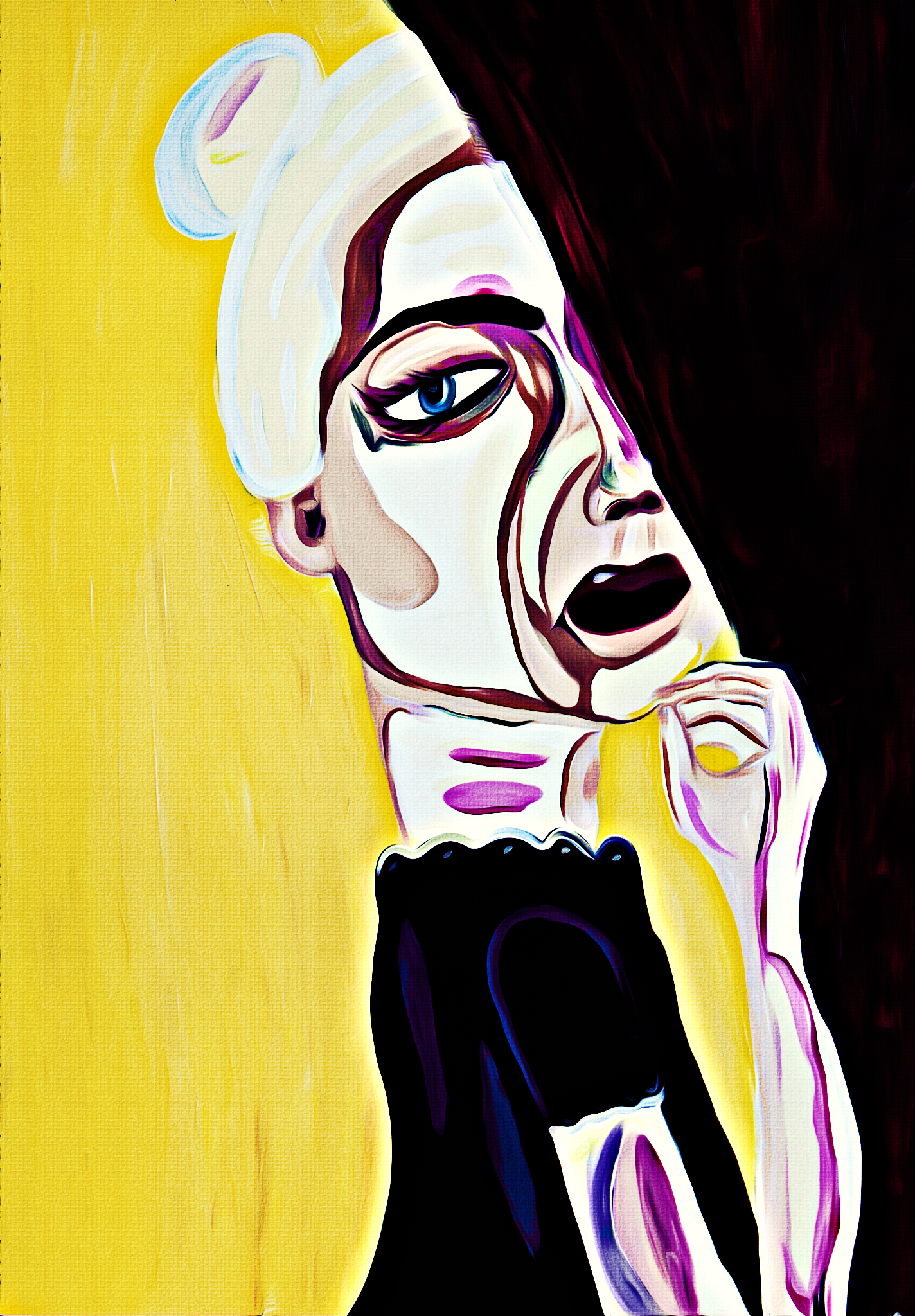 Woman behind the curtain illustration