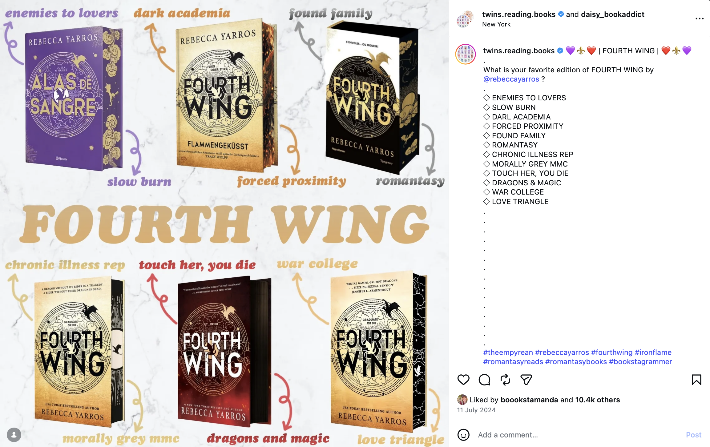 Examples of UGC for Fourth Wing by Rebecca Yarros.