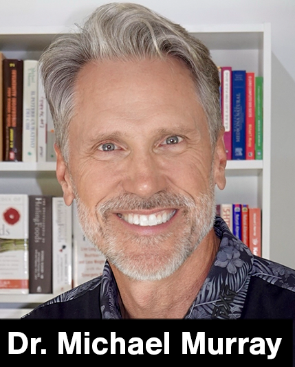 A smiling middle-aged man with gray hair and beard in front of a bookshelf filled with various books, labeled as Dr. Michael Murray.