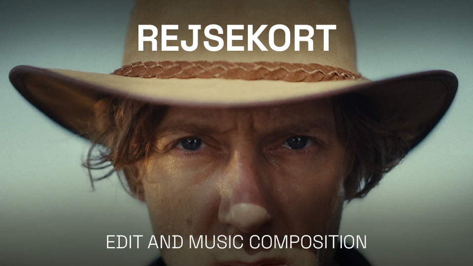 Image of a man wearing a fedora hat with the word 'REJSEKORT' in large white letters across the top. Additional text reads 'Edit and Music Composition' at the bottom.