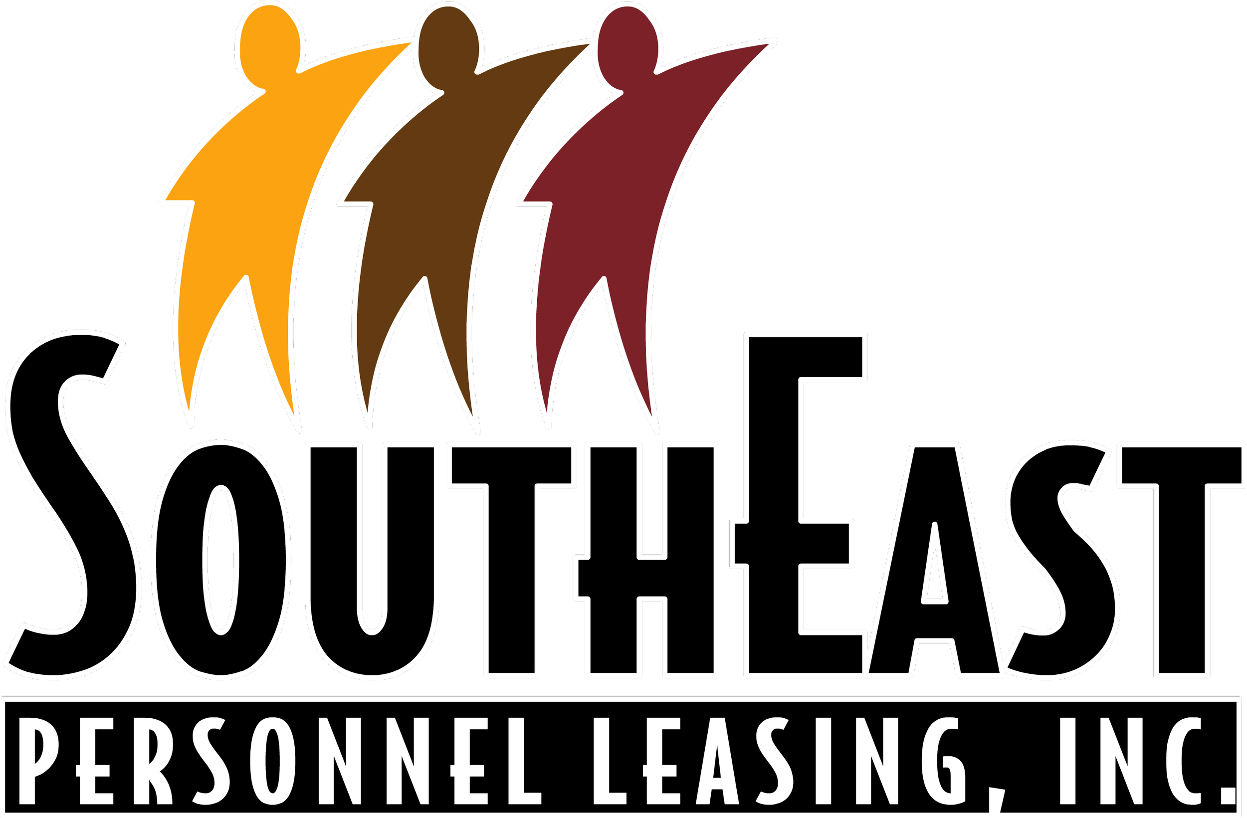 Logo for Southeast Personnel Leasing, Inc., featuring stylized figures in orange, brown, and red above the company name.