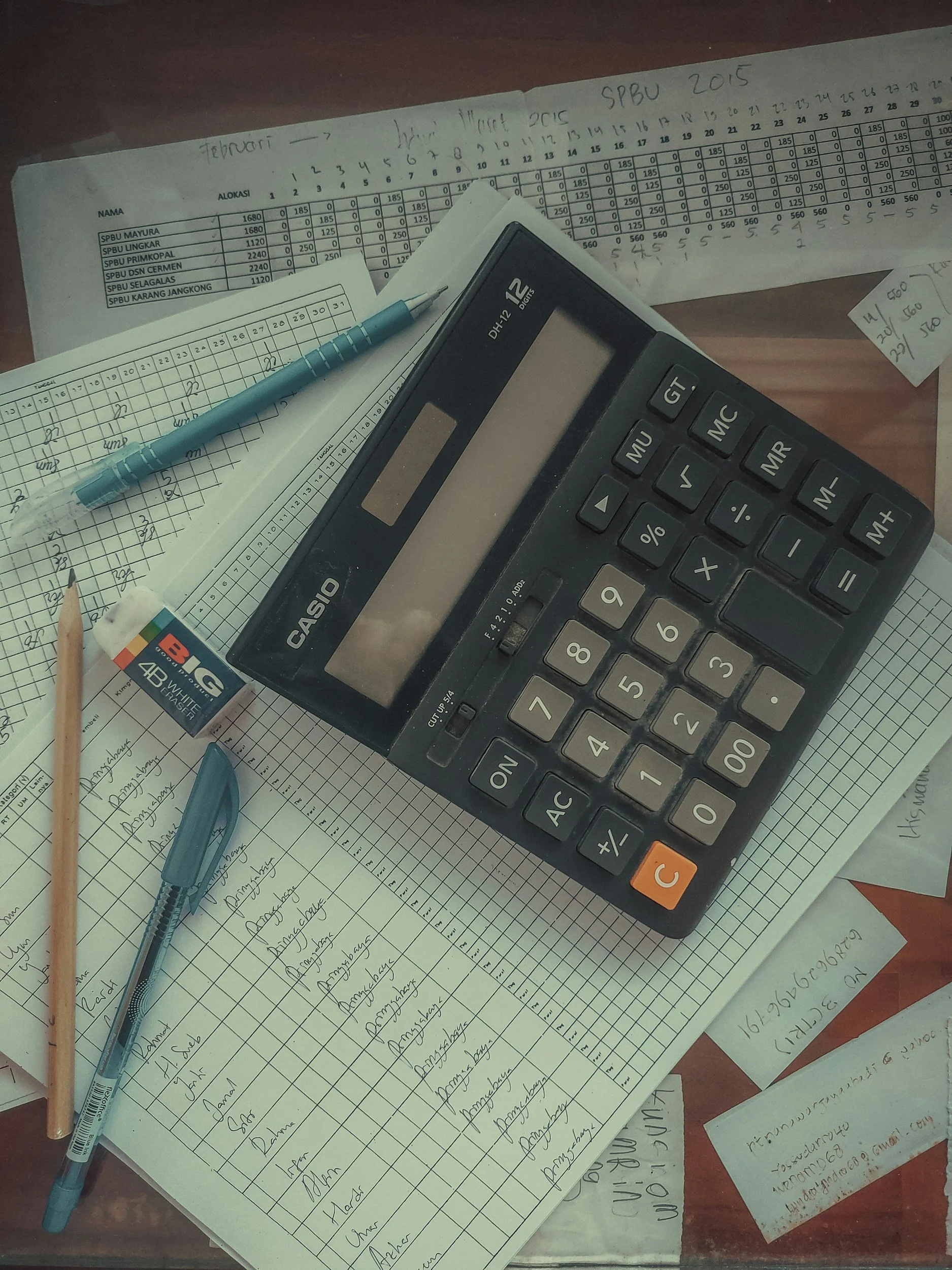 A calculator on a pile of workpapers