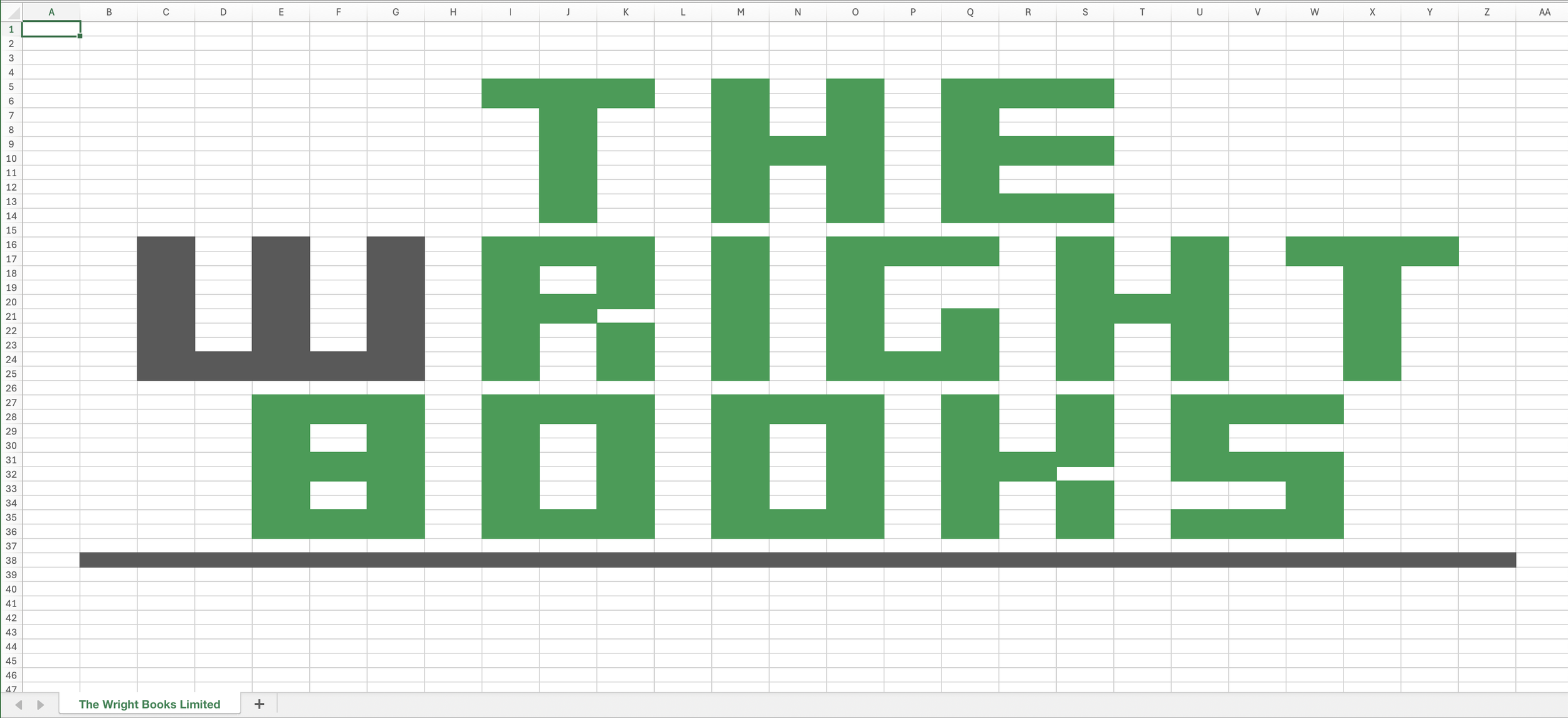 Pixel art version of "The Wright Books" in Excel