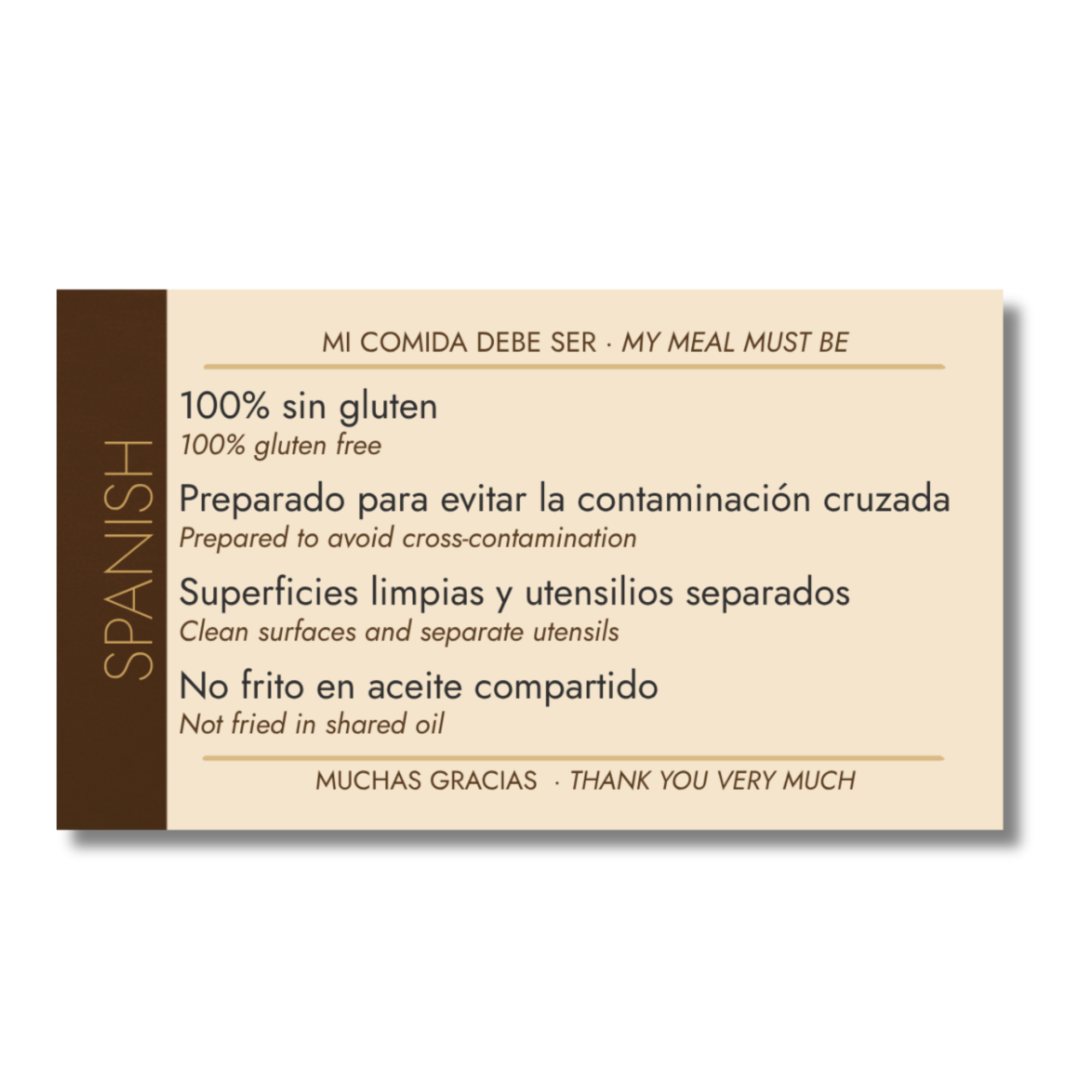 Spanish Celiac Cafe Card
