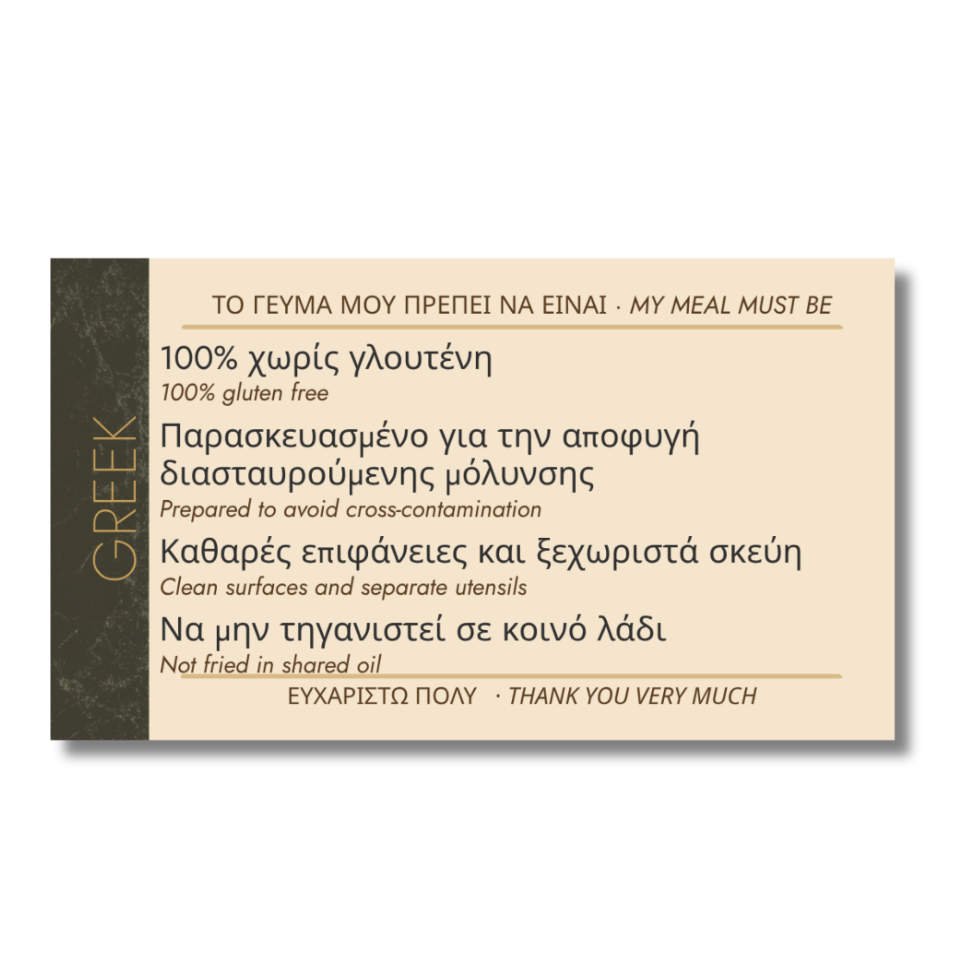 Greek Celiac Cafe Card