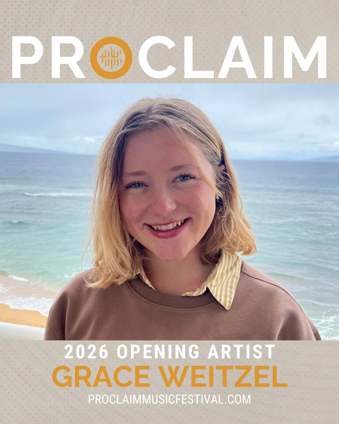 2026 Opening Artist: Grace Weitzel!⁠
@gracelynn_music 
My name is Grace Weitzel. I am currently 16, and I started singing back when I was about three! I feel incredibly blessed to be a part of Proclaim with my talented sisters Gina, who is 18, and El