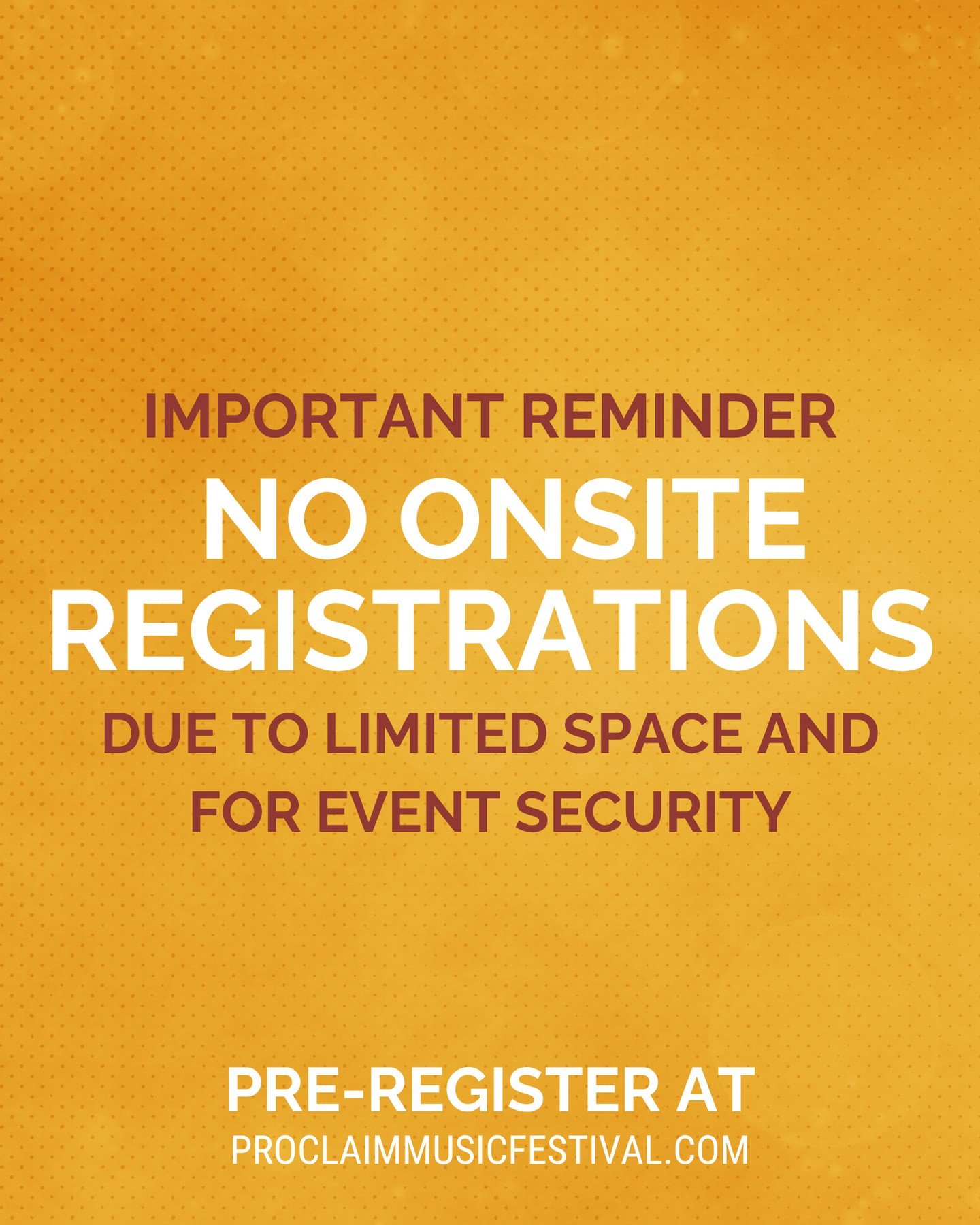 Due to the large number of registered attendees at Proclaim 2026 we are not able to accommodate onsite registrations. But there&rsquo;s good news - you can still get tickets online before the event starts!  Event passes are available at proclaimmusic