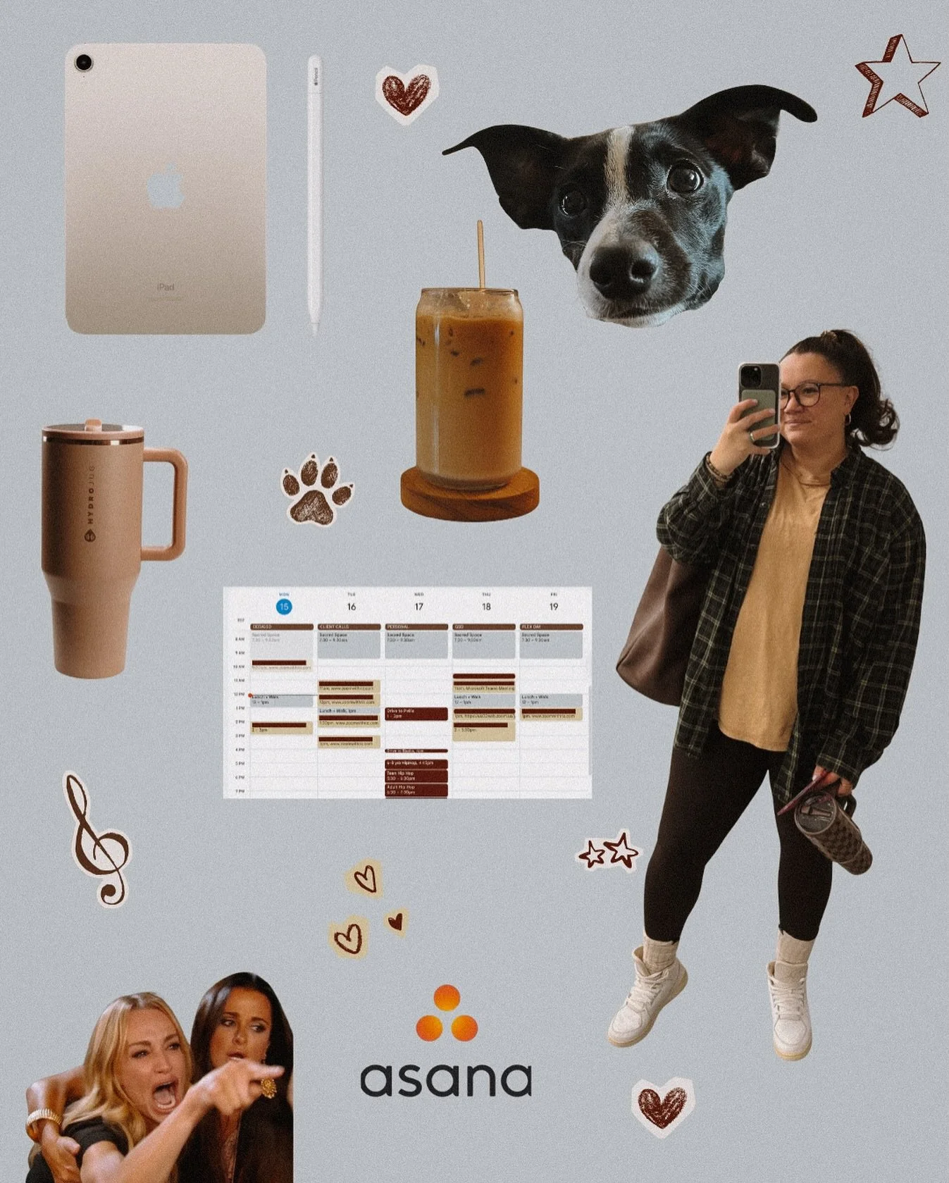 My WFH essentials include...

👉 My ipad! Upgrading my Apple Pencil was SUCH a game changer... I fear I&rsquo;ve become an iPad girly)
👉 An iced chai
👉 My emotional support water bottle
👉 Reality TV in the background (currently on RHOBH, RHOSLC an