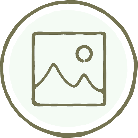 Simple icon of a landscape photo with a mountain, sun, and a square border