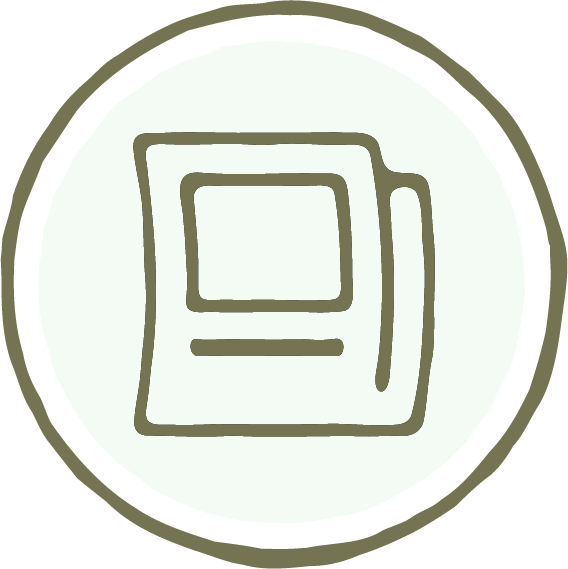 A simple, outlined icon of a folded newspaper with a rectangular section representing a photo or headline.