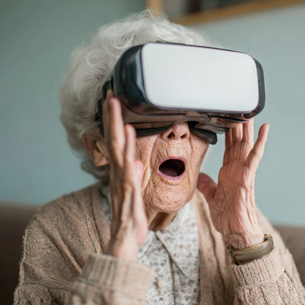 Elderly lady amazed by VR