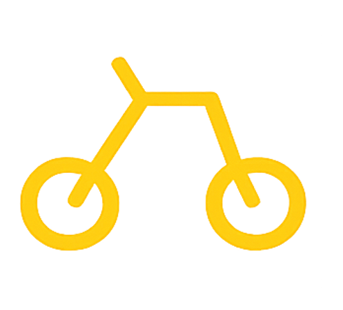 Yellow bicycle icon against a black background.