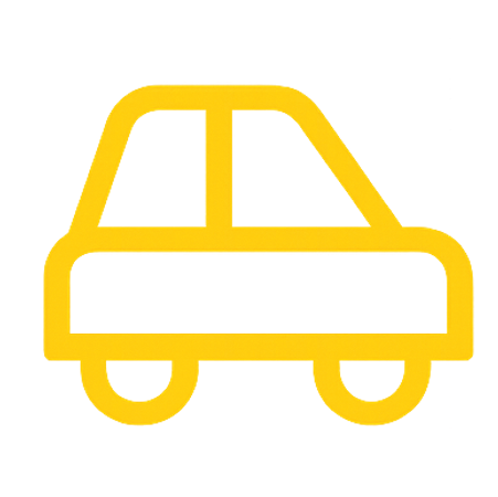 Yellow street sign in the shape of a car.