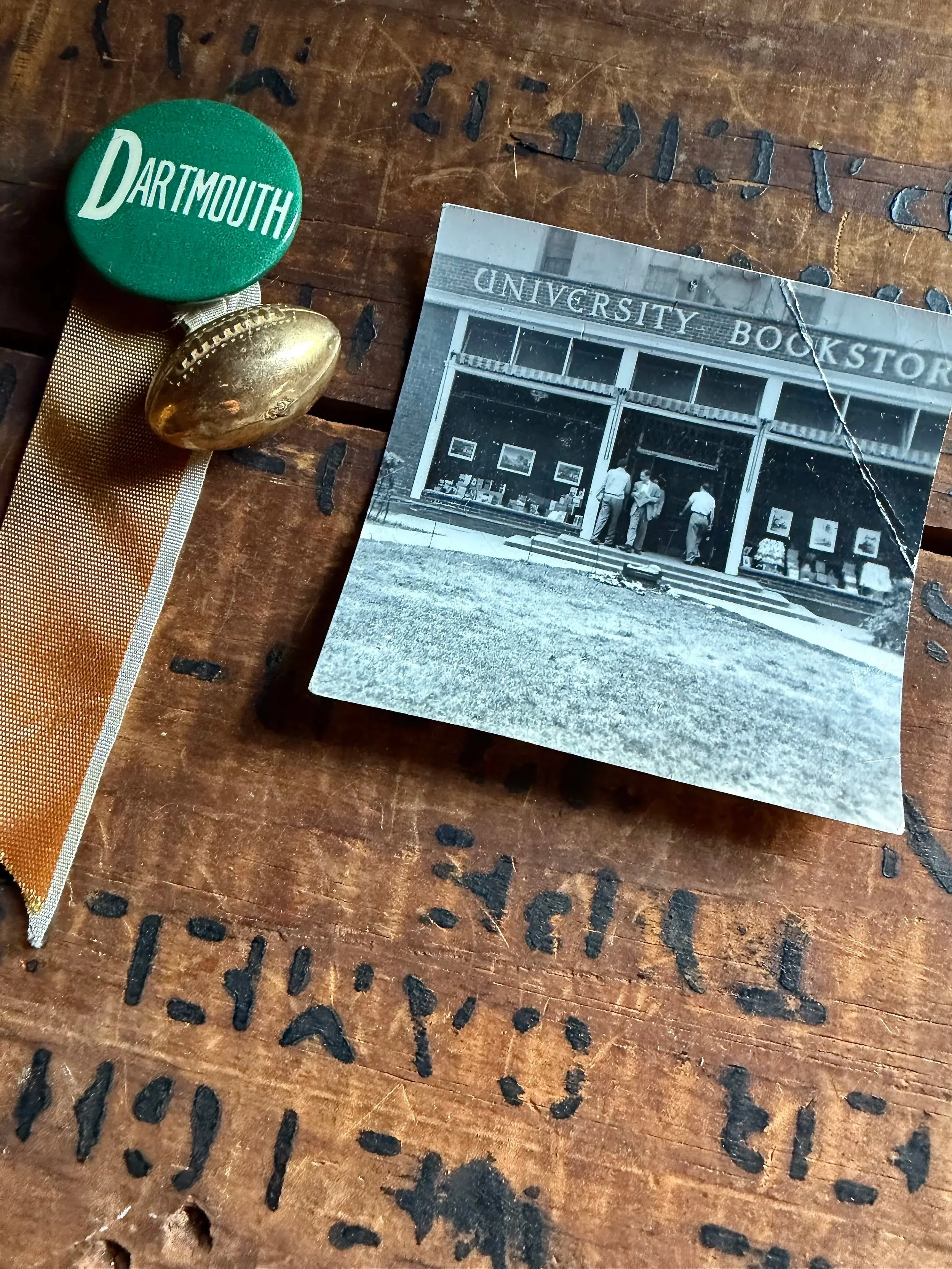 VINTAGE 1920's - 50's DARTMOUTH FOOTBALL PIN WITH FOOTBALL CHARM