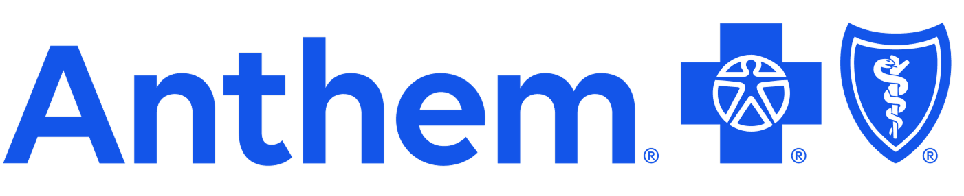 Anthem Blue Cross Blue Shield logo in blue with a cross, a wheel, and a shield symbol.