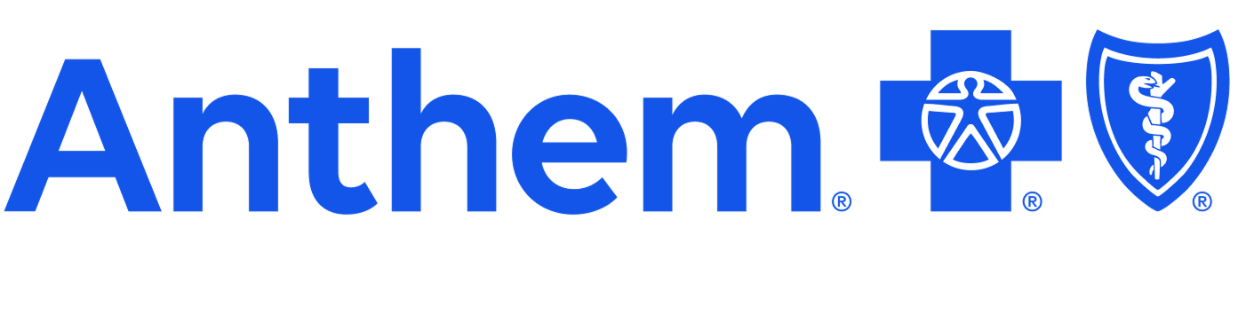 Anthem Blue Cross Blue Shield logo in blue with a cross, a wheel, and a shield symbol.