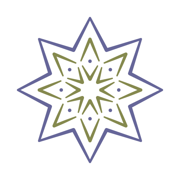The ValArts España brandmark: a geometric star-shaped pattern with multiple layers of lines and dots in matte green and lavender colors.