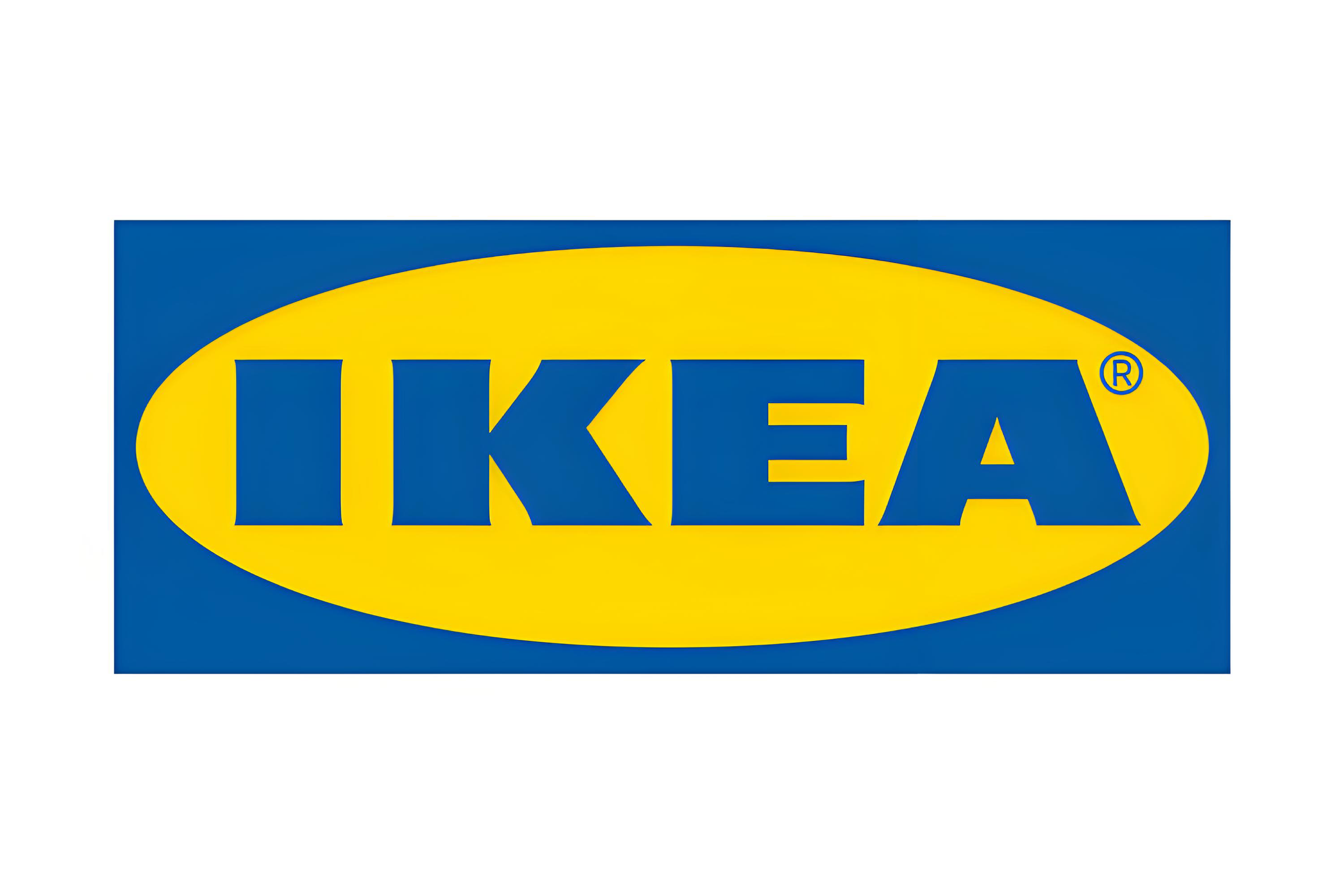IKEA logo with blue background and yellow oval containing blue text.