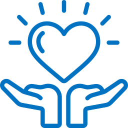 Two hands holding a heart with radiating lines