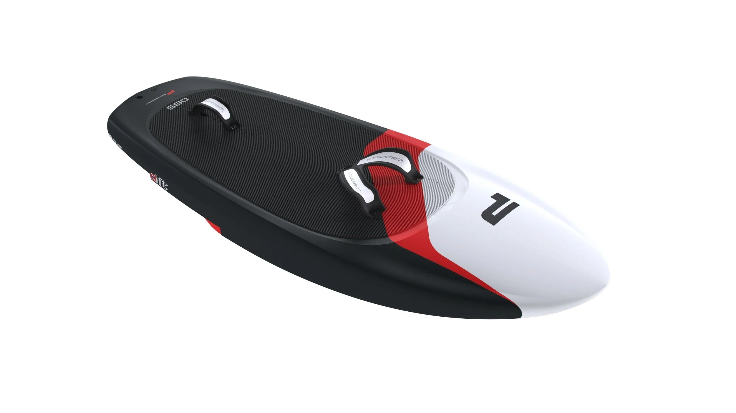 Electric surfboard with black and red design