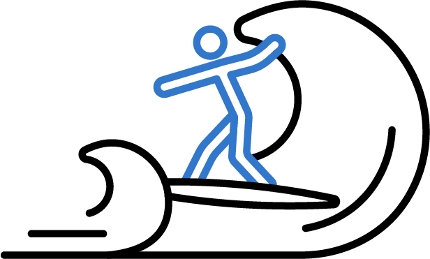 Icon of a person surfing on a wave