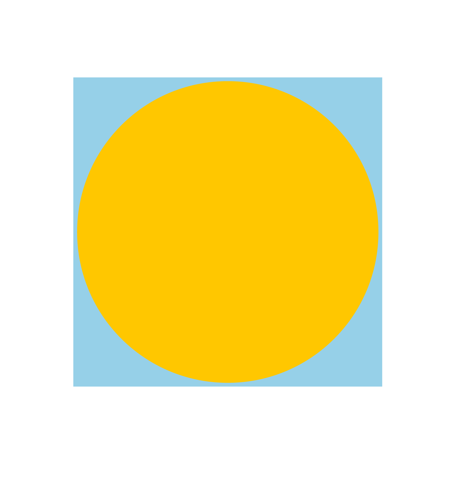 A yellow circle layered on top of a light blue square, both centered on a black background.