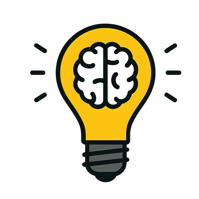 Lampada con un cervello disegnato al centro, simbolo di idea e intelligenza.