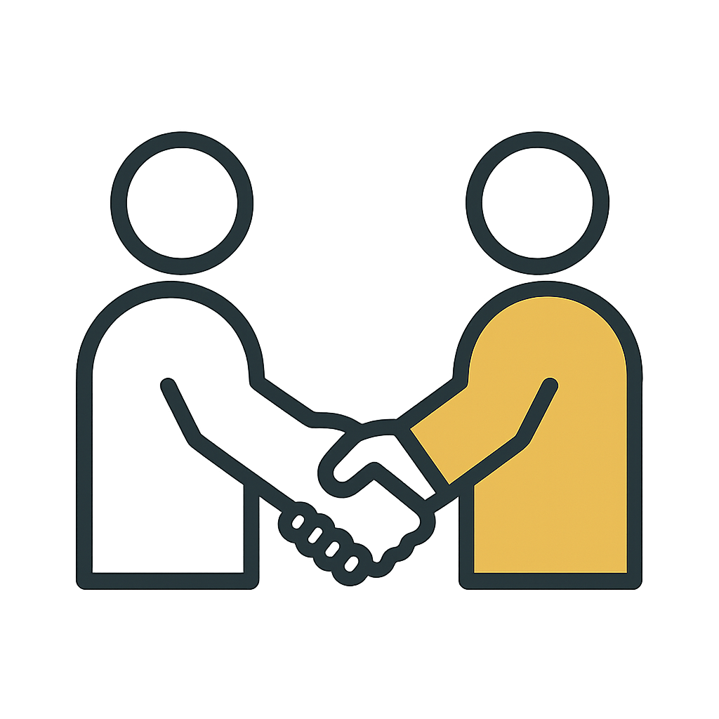 Il simbolo di due figure umane stilizzate che si stringono la mano, uno di colore giallo e uno di colore grigio, simboleggiando un accordo o una stretta di mano.