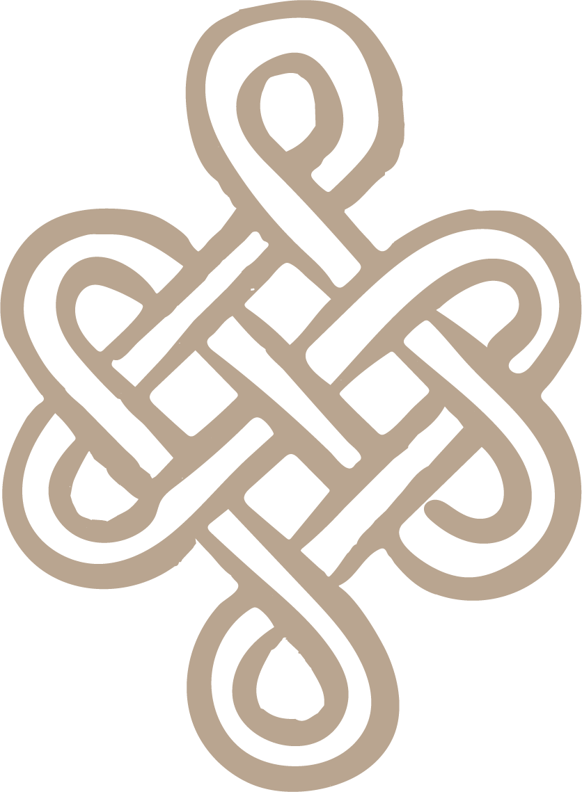 Intricate beige Celtic knot design on a black background.