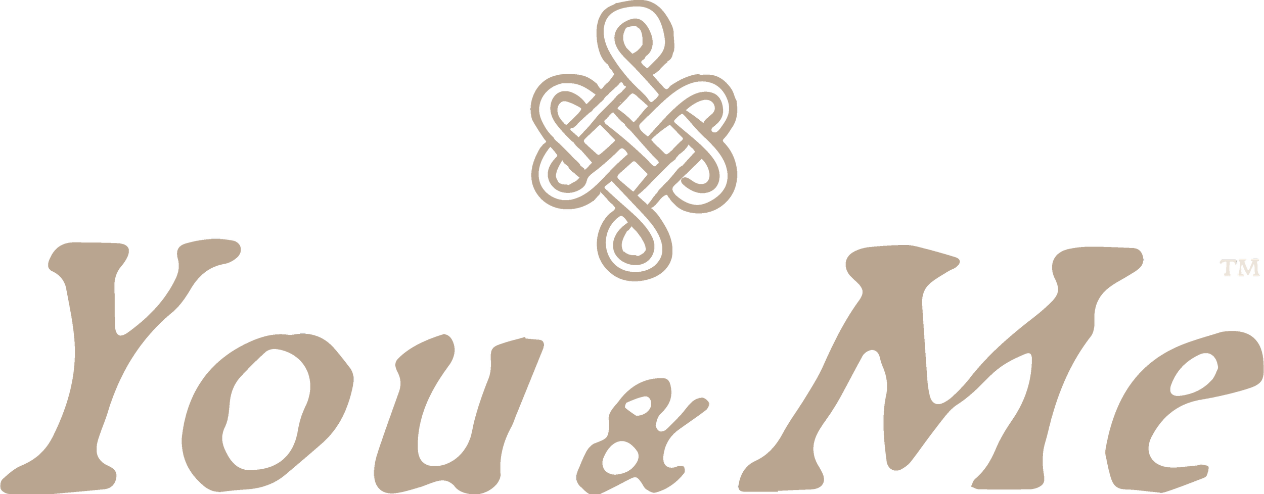 The image features a black background with the words 'You & Me' in a large, beige-colored, cursive font. Above the text, there is an intricate, beige-colored Celtic knot design.