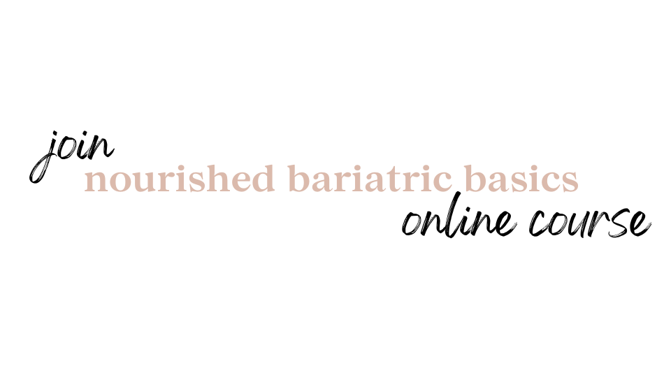 Black background with pink text that reads "nourished bariatric basics".