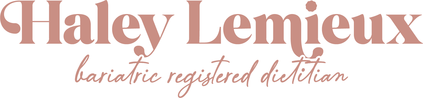 Text logo reading Haley Lemieux bariatric registered dietitian in primary pink