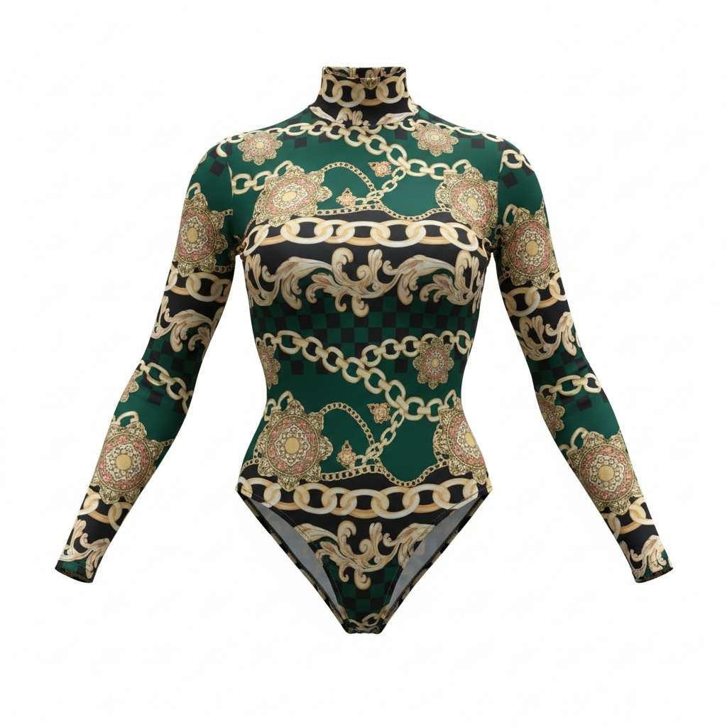 Abstract Chain-Print Bodysuit from SHEIN - Large