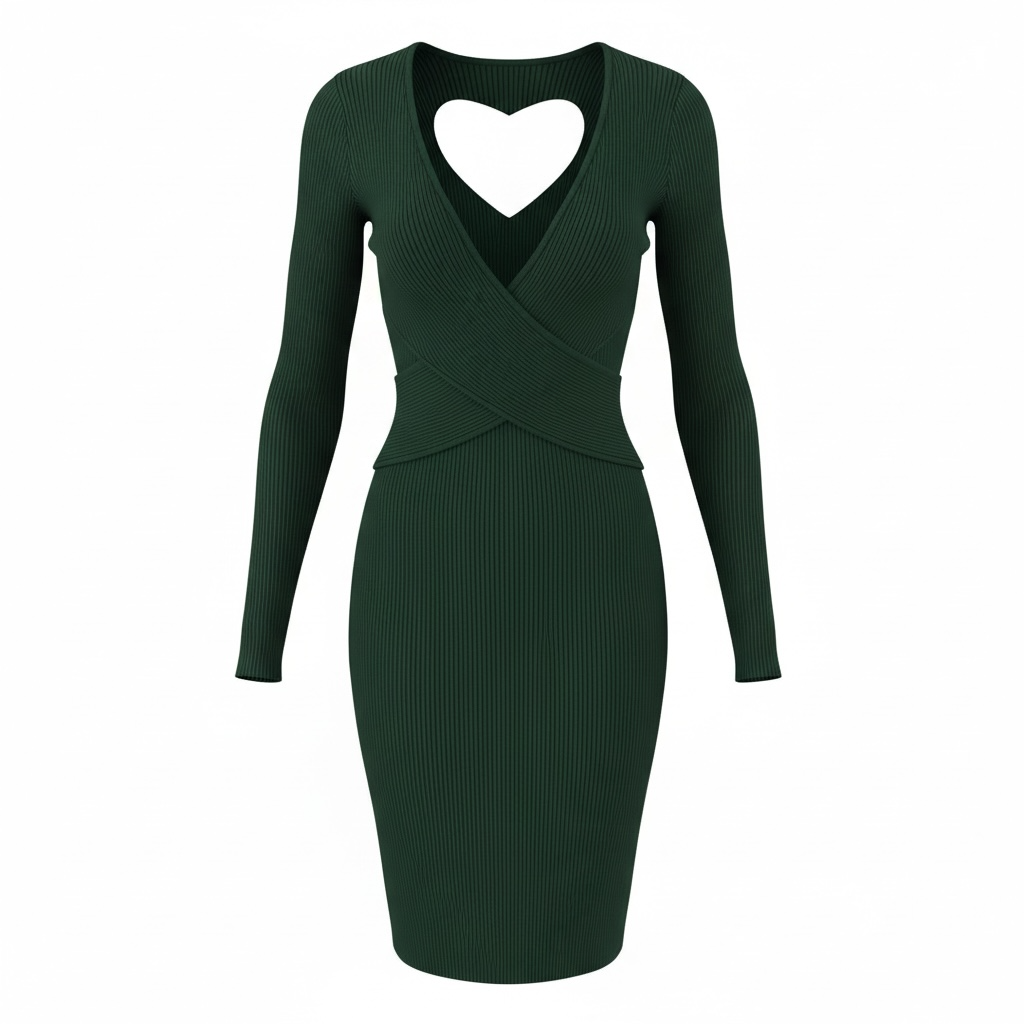 Long Sleeve Dark Green Sweater Midi Dress - Medium