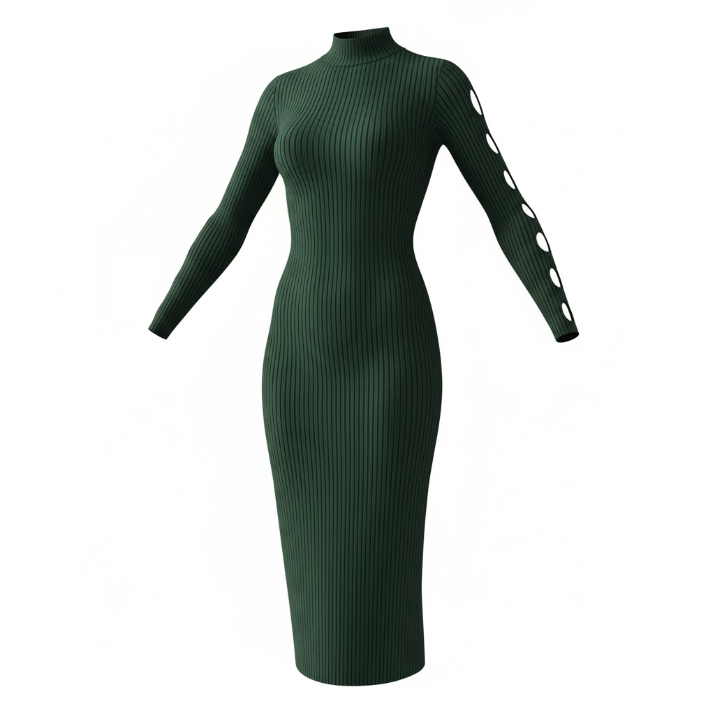 Fashion Nova Forest Green Long Sleeve Midi Sweater Dress – Size Medium