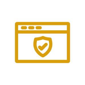 Icon of a web browser window with a shield and check mark, representing security or protection.
