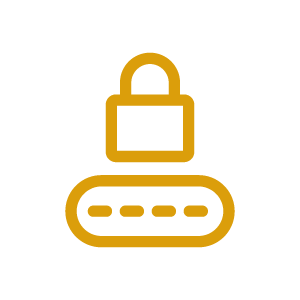 Gold padlock icon with a dashed rounded rectangle underneath.
