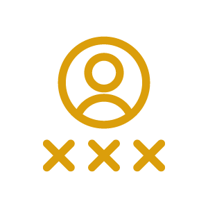 Icon of a blank account profile with three X marks below, indicating data is not personally identifiable.
