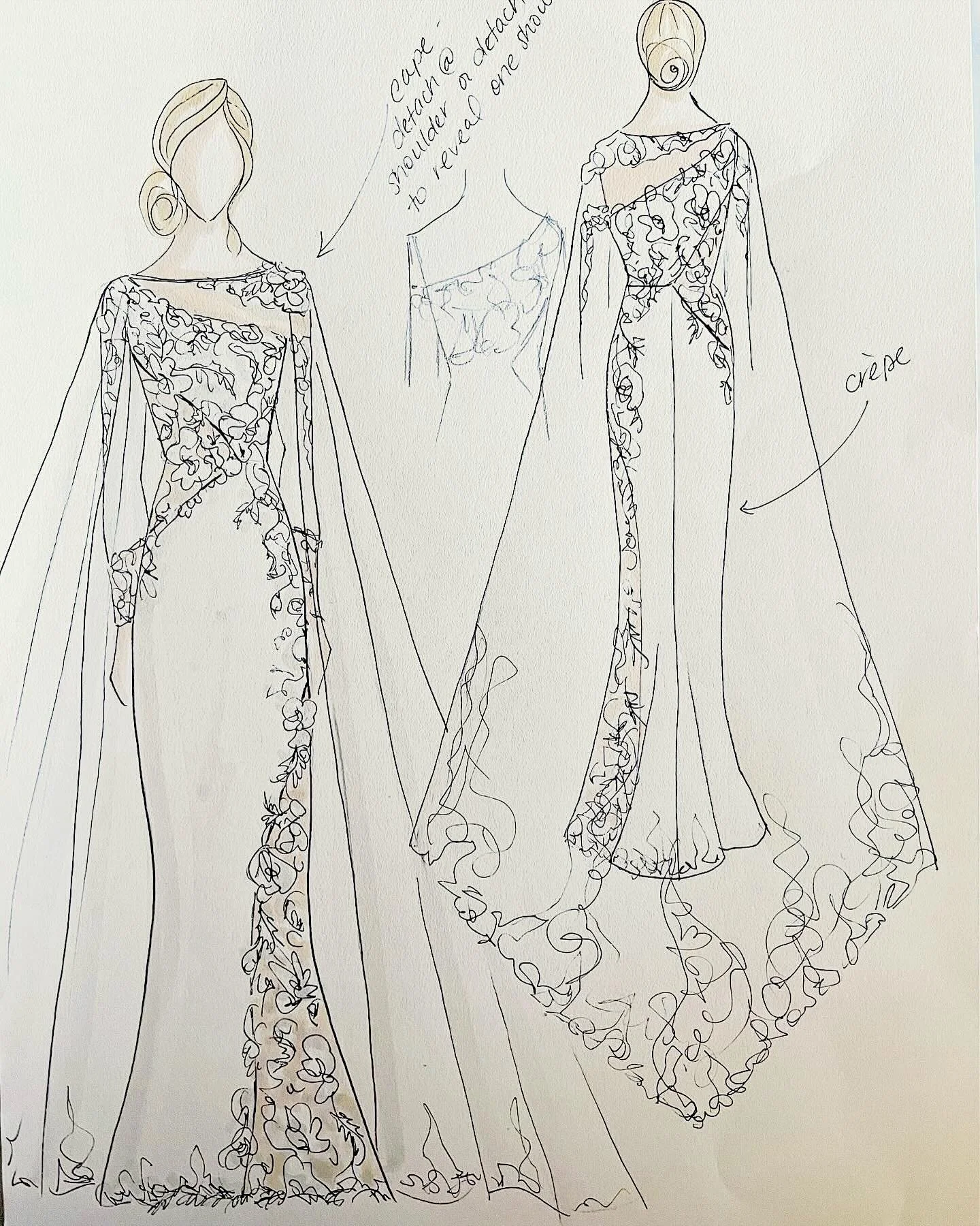 Every custom wedding dress begins with a sketch and a vision.

From that first line on paper, this design was shaped with intention, precision, and a commitment to true craftsmanship. Each step in full collaboration with the bride. 

A bespoke gown, 