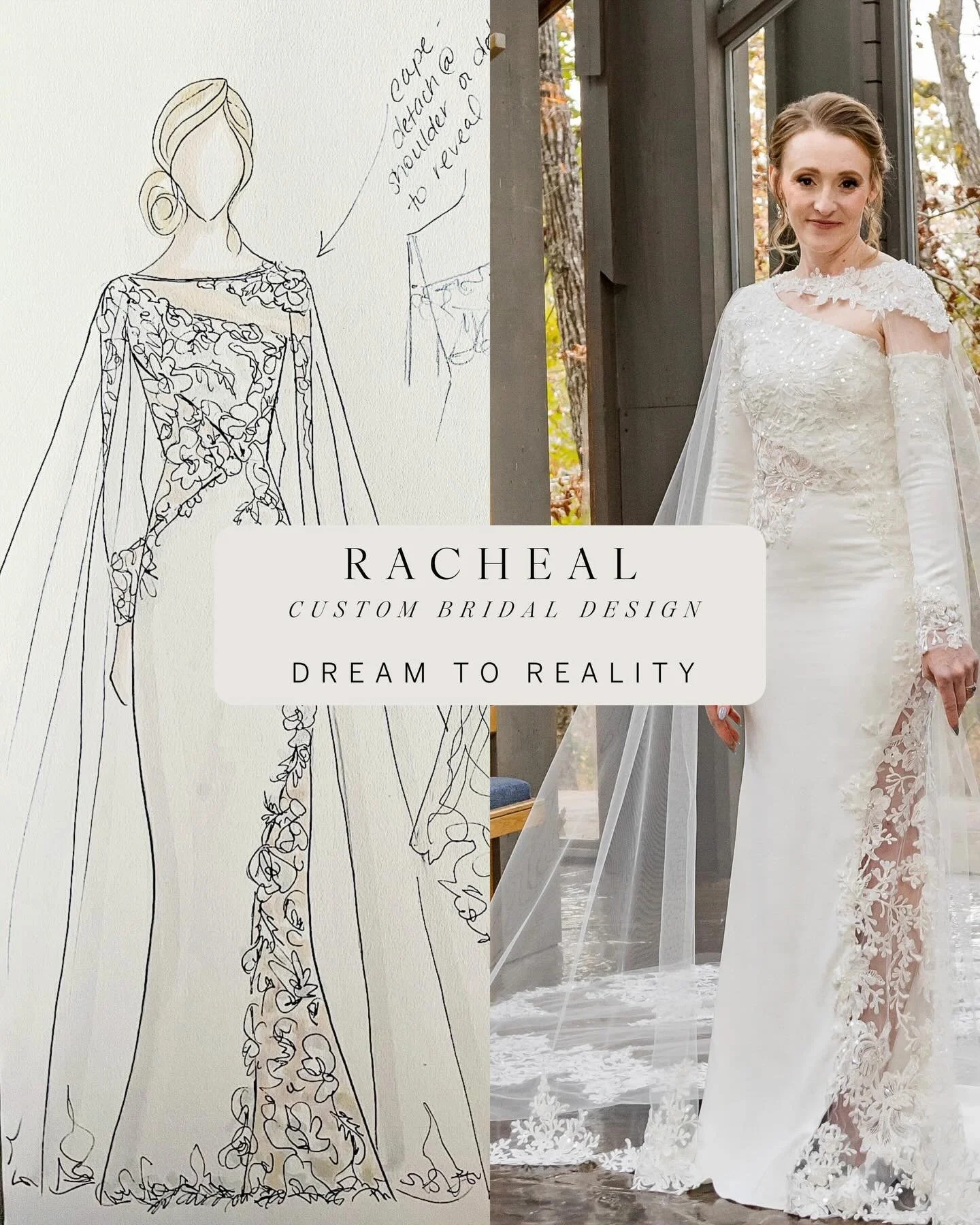 The custom process is one of meaning, mastery, and experience.

It begins with listening to a bride&rsquo;s vision and the emotion behind it. From there, I bring that vision to life, transforming it through sketches and details into something entirel