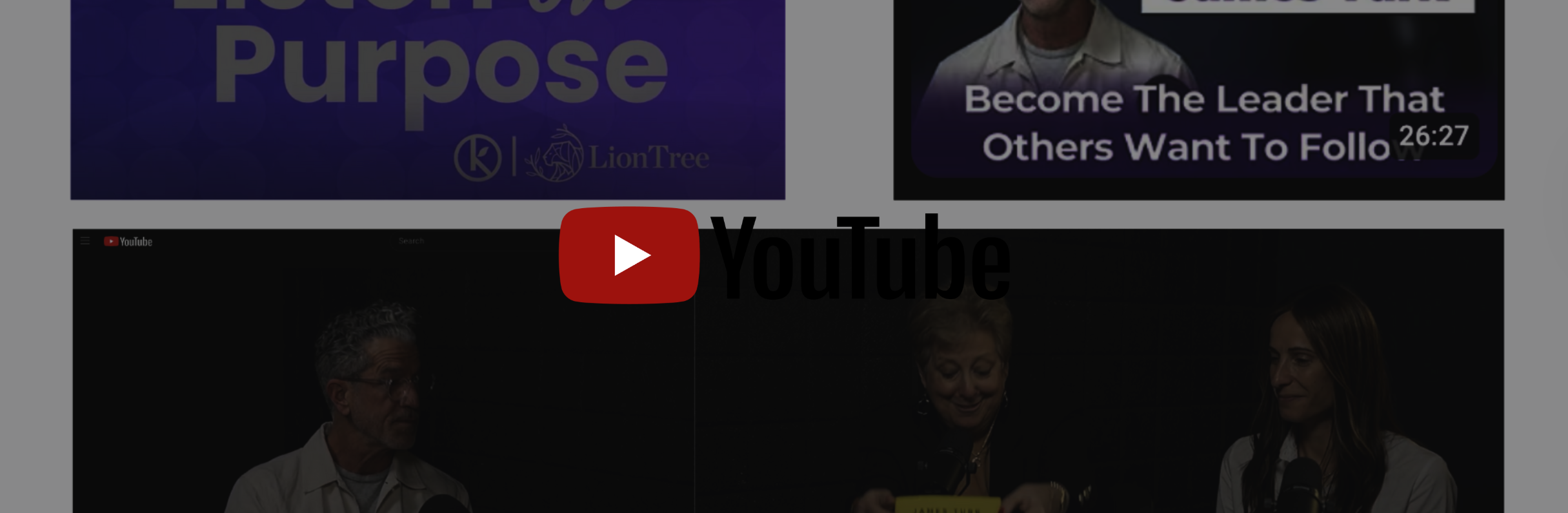 Thumbnail image of a YouTube video page with a panel showing a group of three people in a studio setting. The panel includes a woman speaking into a microphone and two others listening, with a purple background.