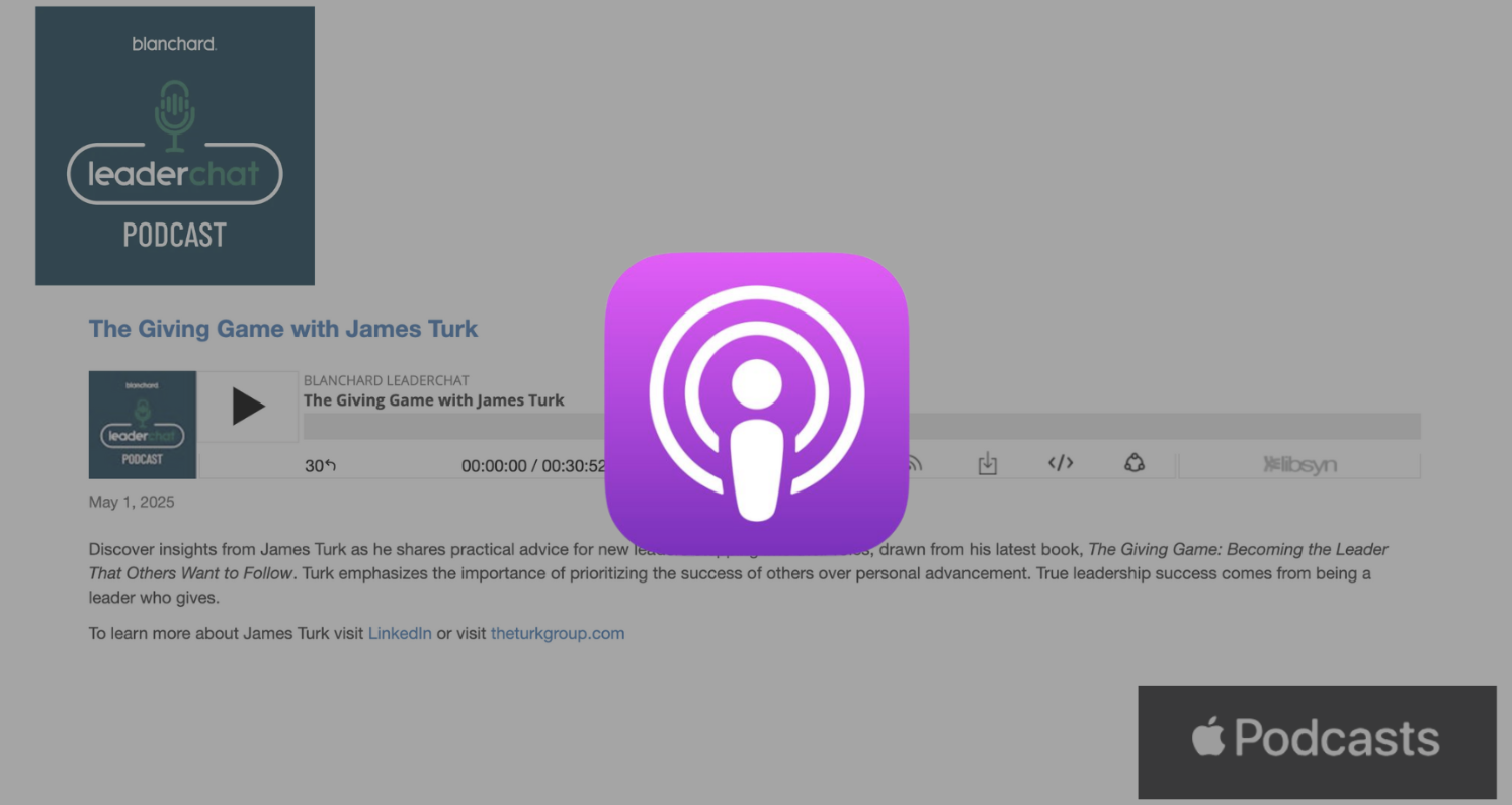Screenshot of a podcast page for 'The Giving Game with James Turk' on Apple Podcasts, featuring a purple podcast icon in the center.