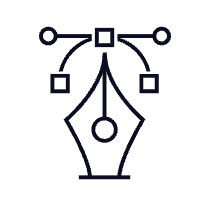Icon of a fountain pen nib with a digital connection symbol above it