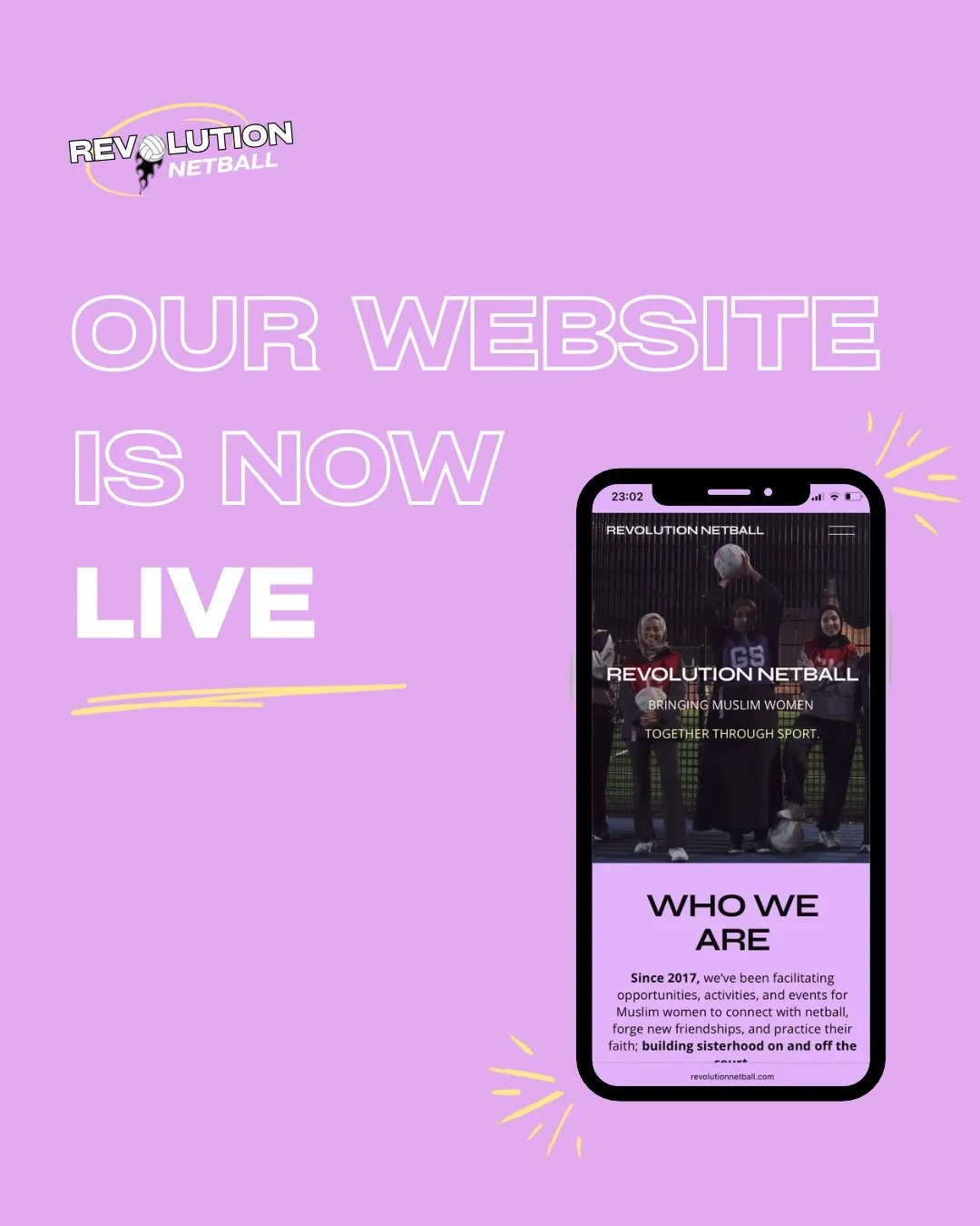 Bismillah - it's official! 💜

Introducing revolutionnetball.com. Where you'll find our sessions, events, and community stories all in one place. 🌟