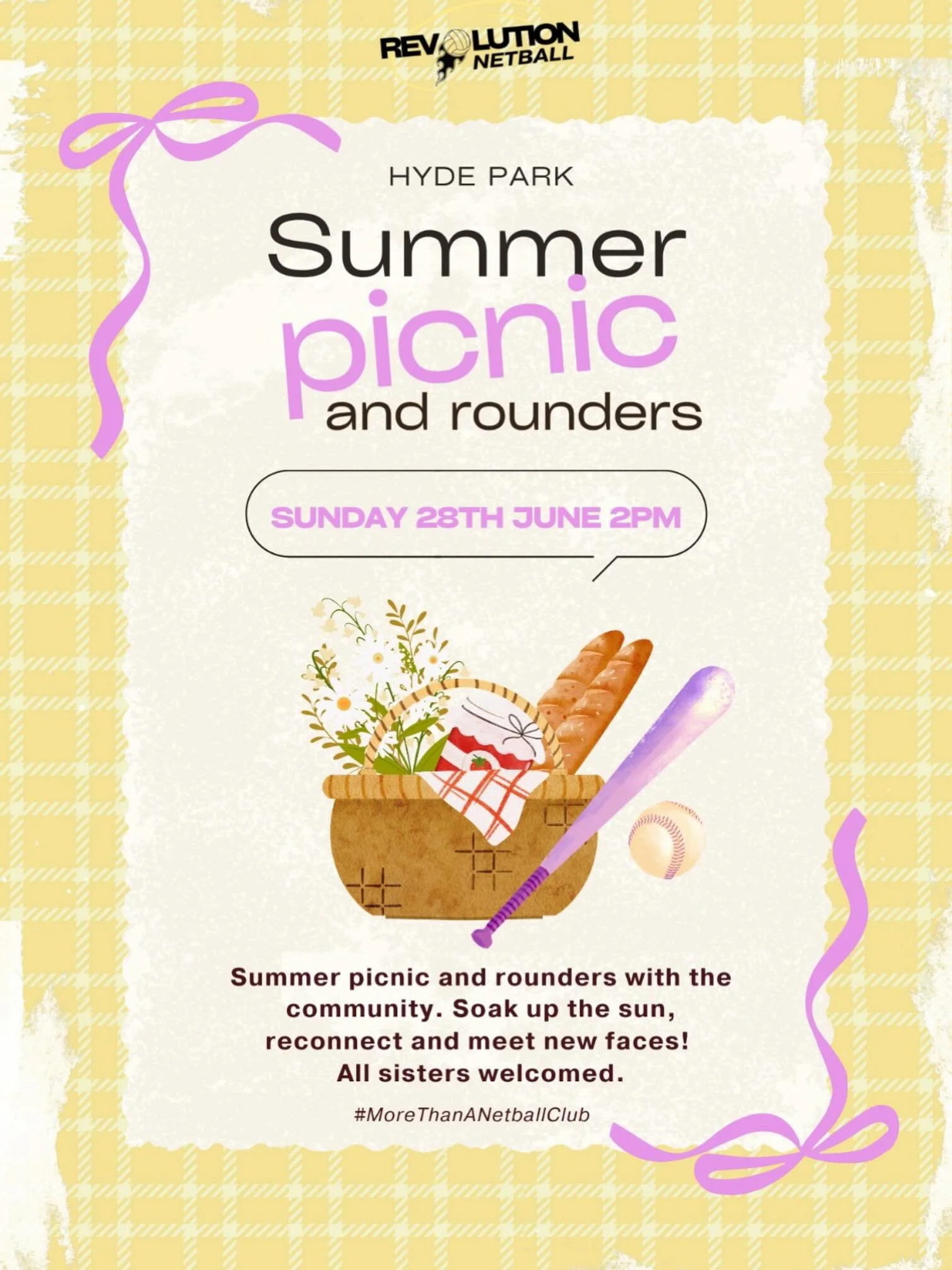 Soft launch of summer at Hyde Park on Sunday 28 June, 2pm onwards! ☀️

Expect picnic blankets, laughter and slightly questionable rounders skills. We&rsquo;ll sort the food, you can bring snacks if you&rsquo;re feeling extra. Please fill in the Googl