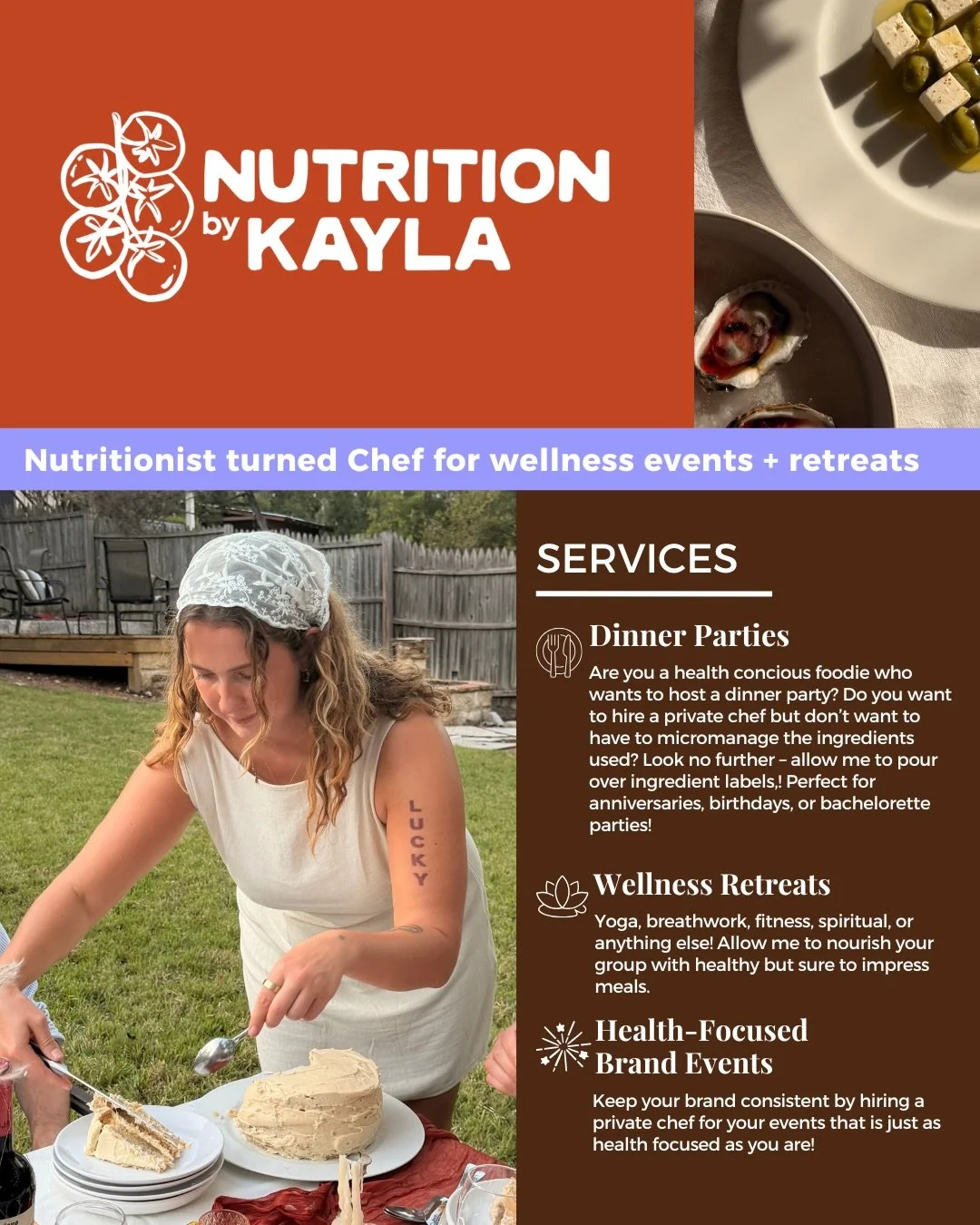Are you in the wellness/health space and hosting events? Do you want the food to match the wellness vibe? I am your girl!!   I&rsquo;m a nutritionist turned private chef focused on making nourishing and delicious food. Whether you&rsquo;re a health c